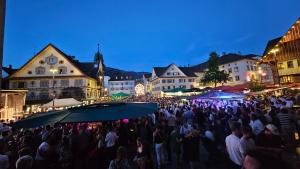 a large crowd of people standing in a street at night at Feel Home Apartment in Dornbirn