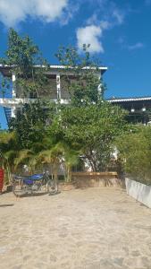 a bike parked on the beach next to a tree at Doña Mayra Aparta Hotel in Las Terrenas