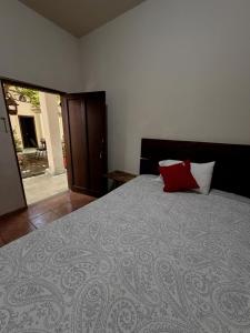a bedroom with a bed with a red pillow on it at Hotel Puerta de Jade in Ciudad Valles +4 photos