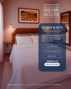 a poster for a hotel room with a bed at NEW Hotel Casa del Profesor in Iquique