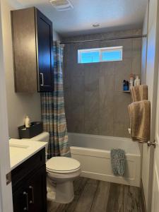 a bathroom with a toilet and a shower at Desert view apartment in Page +16 photos