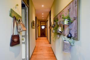 a hallway with plants and purses on the walls at L'en vert appartement in Bagnères-de-Bigorre