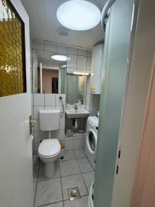 a bathroom with a toilet and a sink and a washing machine at Apartment BELLA in Karlobag +39 photos