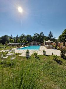 a large swimming pool in a yard with grass at Seventh Heaven Village Glamping in Rogašovci