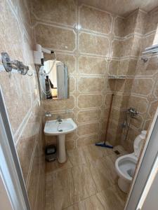 a bathroom with a sink and a toilet at Hotel Like Mari in P'ichvnari
