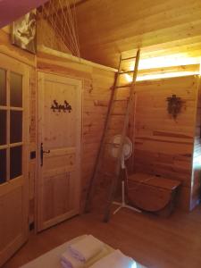 a room with a ladder in a log cabin at Chambre Tarentaise chez les garçons in Saint-Paul-sur-Yenne