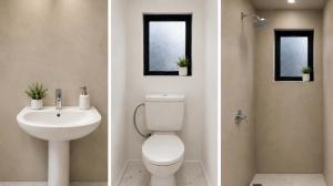 two pictures of a bathroom with a toilet and a sink at Mouare Hideaway in Arutanga