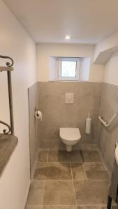a bathroom with a toilet and a window at L'atelier in Sugères