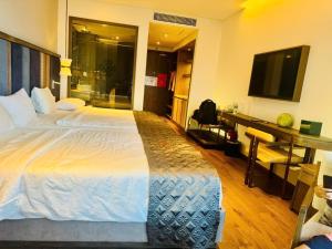 a hotel room with a large bed and a television at APEC Mandala in Mui Ne