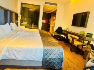 a hotel room with a large bed and a television at APEC Mandala in Mui Ne