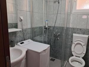 a bathroom with a shower and a toilet and a sink at Guest House Martinovic in Bečići +30 photos