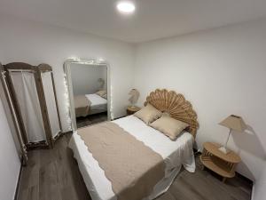 a bedroom with a bed and a large mirror at Les Coustelines Piscine privée et Jacuzzi in Forcalquier