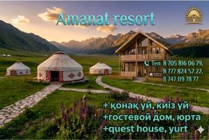 a rendering of a yurt resort with mountains in the background at Kolsay Amanat Resort in Kurmenty