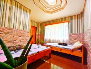 a room with two beds and a plant in it at Mountain Lodge within Town Proper! in Sagada +23 photos