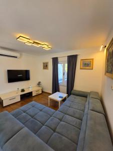 a living room with a couch and a flat screen tv at Apartman Andrej in Povlja