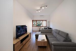 a living room with a couch and a flat screen tv at ArticOstia in Lido di Ostia
