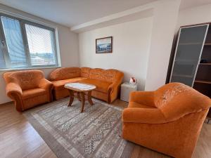 a living room with two couches and a table at Penzión Terno in Považská Bystrica