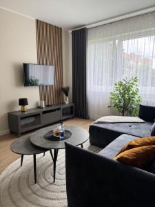 a living room with a couch and a table at Golden corner in Plungė