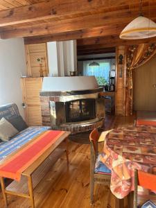 a living room with a fireplace and a couch at Dom Gaja in Ińsko