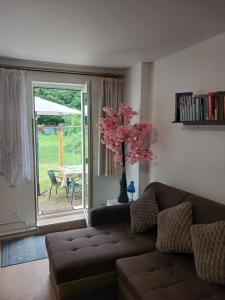 a living room with a couch and a tree at TANIE NOCLEGI u WOJTKA in Cieplice Slaskie Zdroj +2 photos