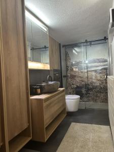 a bathroom with a sink and a toilet at Chalet Waldhüsli - CharmingStay in Quarten +34 photos