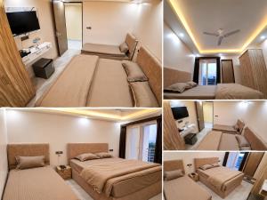 four pictures of a room with two beds and a television at Hotel Silver Oak in Dehradun