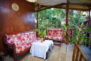 a living room with a couch and a table at The Travel Tree Hostel in Sigiriya