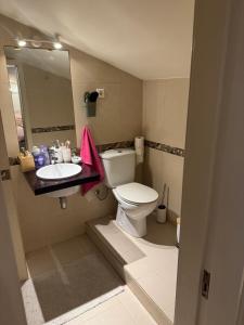 a small bathroom with a toilet and a sink at Aroeira Elite Apartments in Aroeira