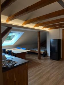 a room with a dormer with a kitchen and a bed at Studio-Style Apartment in Spreenhagen