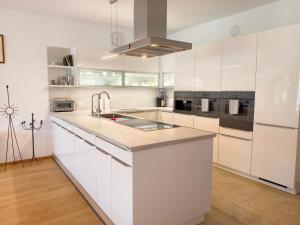 a white kitchen with white cabinets and a sink at Ferienwohnung EPIKUR in Payerbach +10 photos