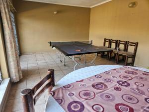 a room with a ping pong table and a bed at Tambuki Backpackers & Self-catering - Dinokeng in Hammanskraal