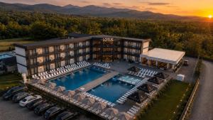 an aerial view of a hotel with a pool at LOTUS Hotel Solotvino in Solotvyno