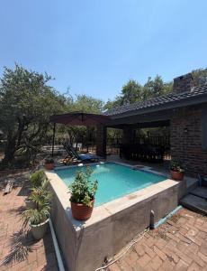 a swimming pool with a gazebo and potted plants at La Bella Vita Marloth Park in Marloth Park