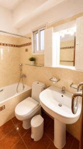 a bathroom with a toilet and a sink and a tub at Hemithea Nidri Rooms in Nydri