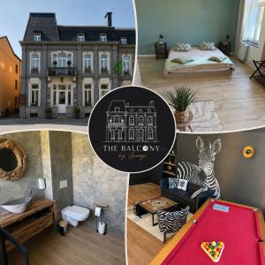 a collage of photos of a house and a pool table at Balcony by Giorgi - Centre de Bastogne in Bastogne