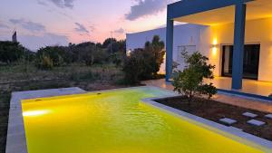 a house with a yellow pond in front of it at Dar Zakia in Soliman