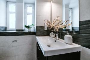 a bathroom with a sink and a mirror at Gem Stone City Center in Olomouc +28 photos