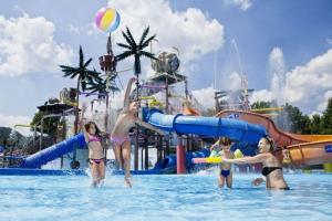 a group of children playing in a water park at M&M house in Bizeljsko