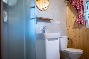 a bathroom with a sink and a toilet at Zielone okiennice in Chobie