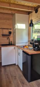 a kitchen with a sink and a counter top at Odskocznia bliżej lasu in Korczyna