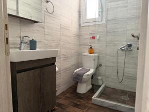 a bathroom with a sink and a toilet and a shower at Lemon Tree Apartment in Chios +19 photos