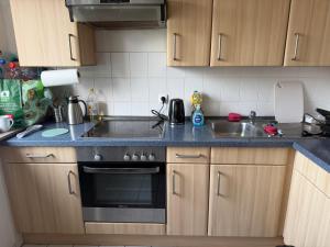 a kitchen with a sink and a stove top oven at Gemütlicher Aufenthalt mit Netflix & perfekter Anbindung! in Elmshorn