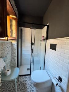 a bathroom with a white toilet and a shower at Tattoo Home in Martone
