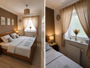 a bedroom with two beds and a window at Chalupa 73 in Desov