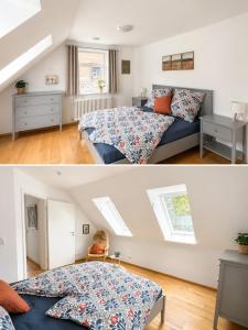 a bedroom with a bed and a room with a window at Ferienhaus an der Lohheide in Walsrode