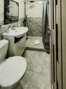 a bathroom with a toilet and a sink and a shower at Sisian Sun House in Sisian