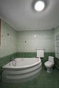 a bathroom with a large tub and a toilet at Woodside House in Solotvyno +3 photos