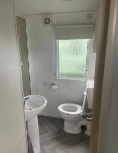 a small bathroom with a toilet and a sink at Gemini in Heysham