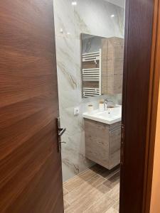 a bathroom with a sink and a mirror at MARIALENA HOMe in Petropiyí