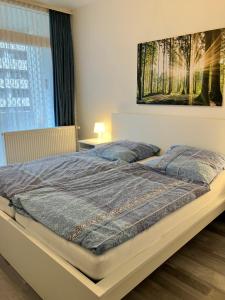 a large bed in a bedroom with a large window at Appartement Scharf in Bad Harzburg +17 photos
